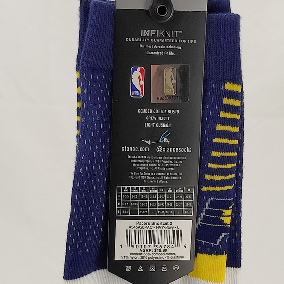 NWT Stance x NBA Indiana Pacers PACERS SHORTCUT 2 Crew Socks Size L 9-13 - Picture 6 of 10